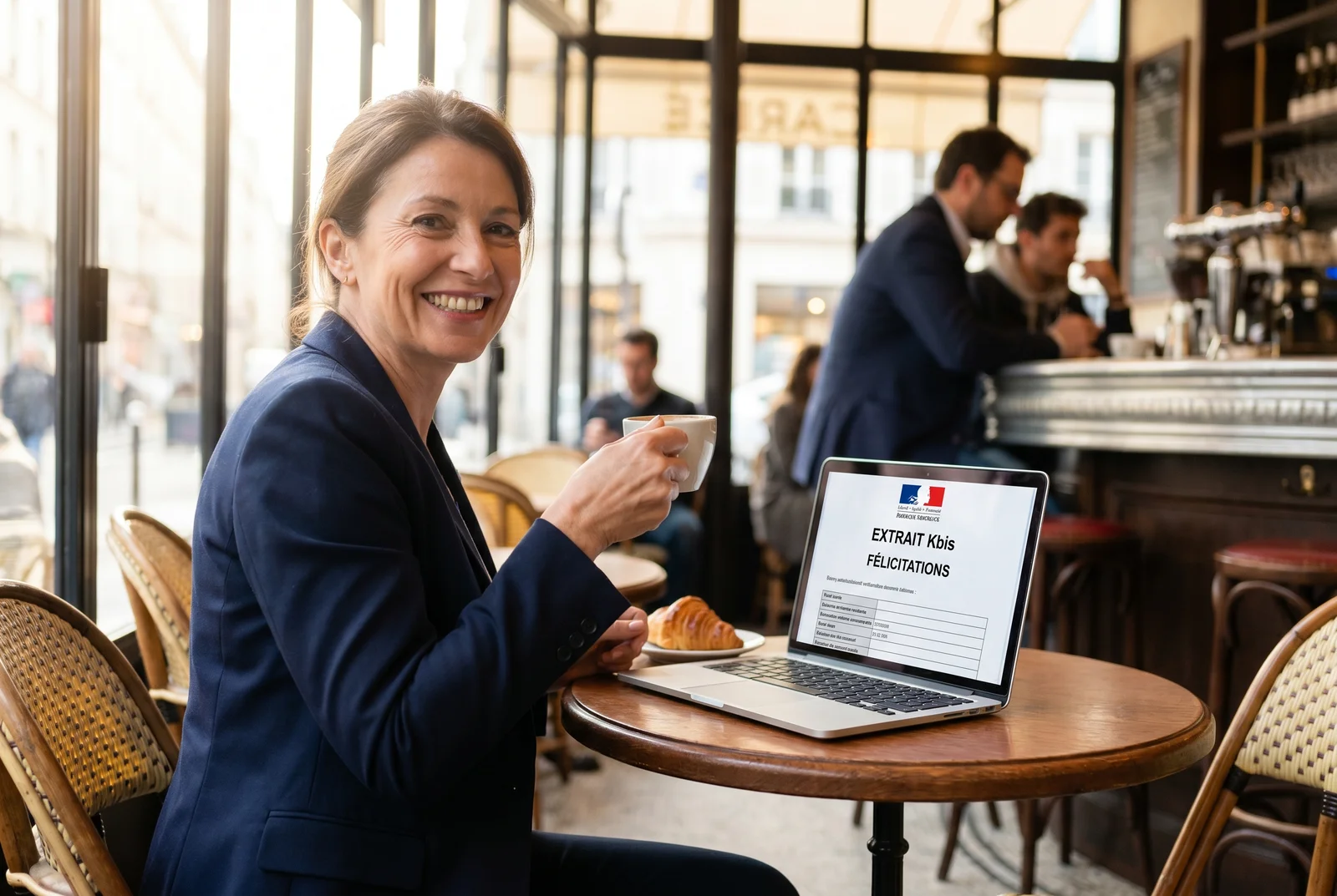 Entrepreneure recevant son Kbis Societik — création de société réussie en 48h à Paris